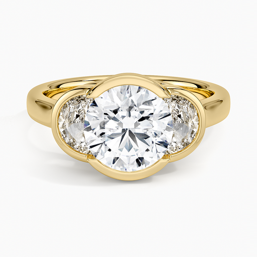 Half Moon Three Stone Bezel Diamond Ring (1/2 ct. tw.) - Round Cut Center Stone