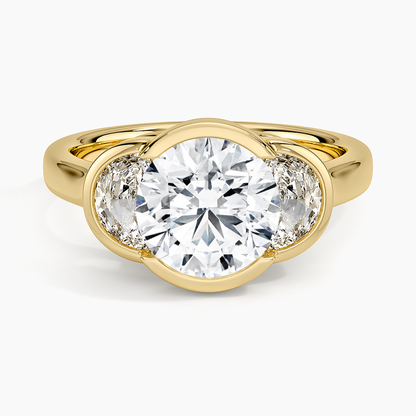 Half Moon Three Stone Bezel Diamond Ring (1/2 ct. tw.) - Round Cut Center Stone