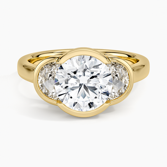 Half Moon Three Stone Bezel Diamond Ring (1/2 ct. tw.) - Round Cut Center Stone