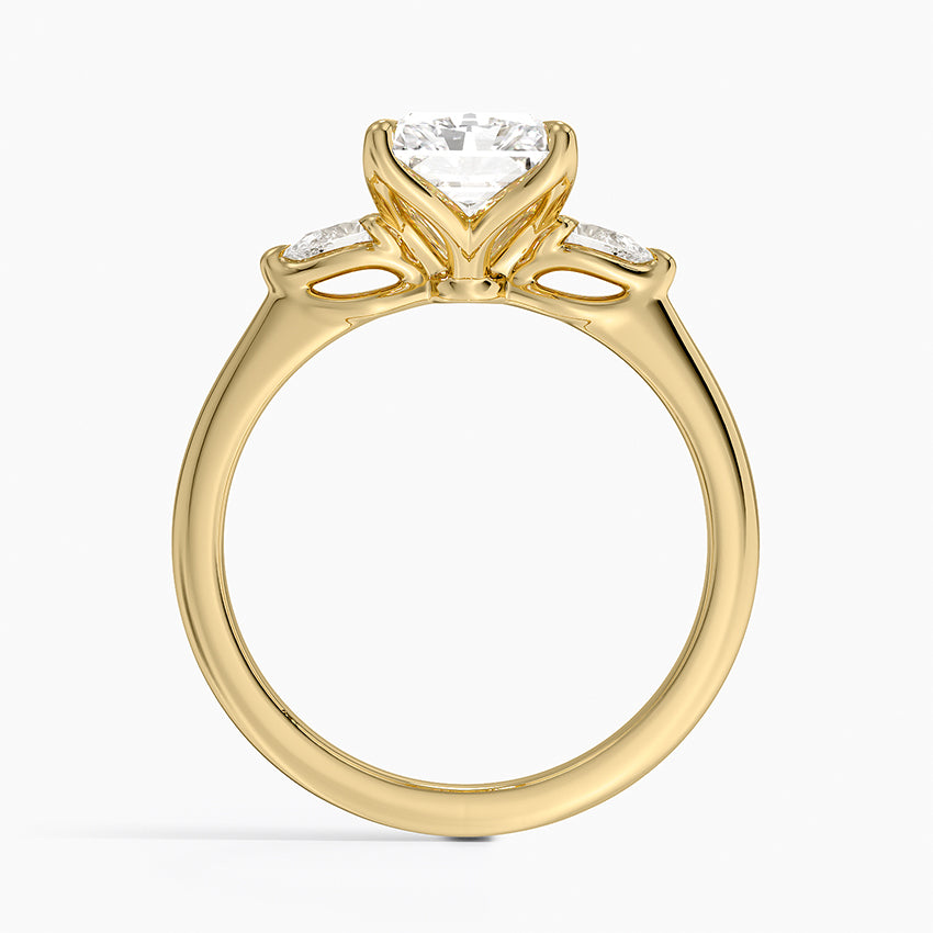 Petite Fleur Three Stone Diamond Ring - Radiant Cut Center Stone