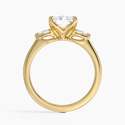 Petite Fleur Three Stone Diamond Ring - Radiant Cut Center Stone