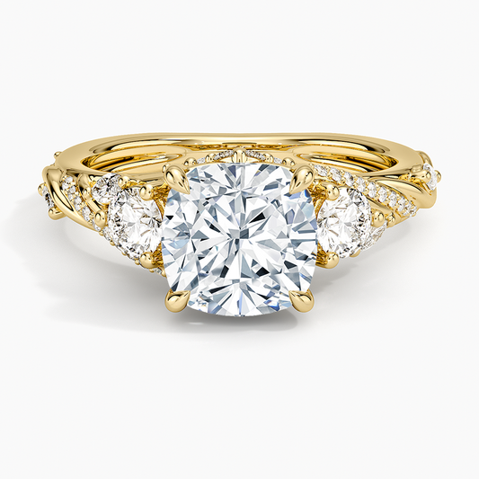 Begonia Vine Three Stone Diamond Ring (2/3 ct. tw.) - Cushion Cut Center Stone