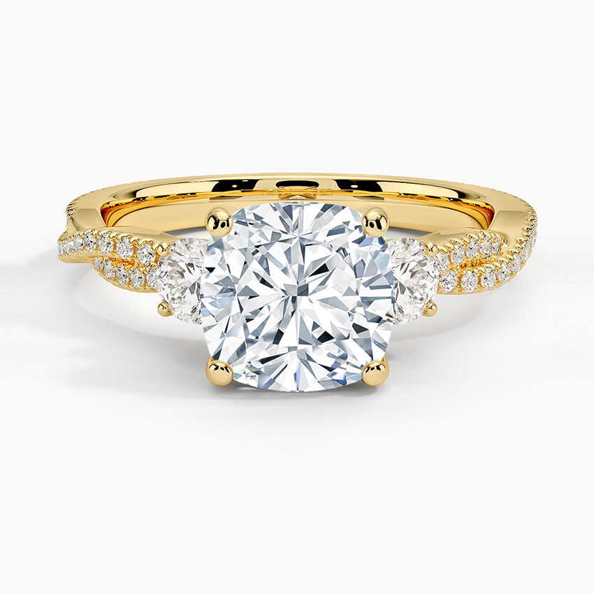 Luxe Three Stone Petite Twisted Vine Diamond Ring - Cushion Cut Center Stone