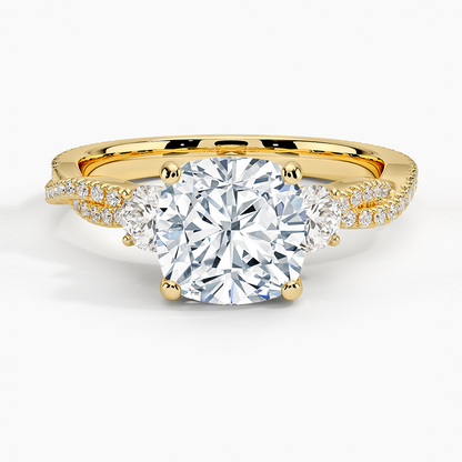 Luxe Three Stone Petite Twisted Vine Diamond Ring - Cushion Cut Center Stone