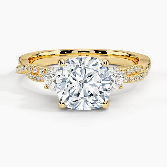 Luxe Three Stone Petite Twisted Vine Diamond Ring - Cushion Cut Center Stone
