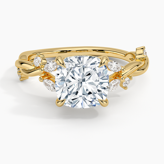 Azalea Twist Diamond Ring - Cushion Cut Center Stone
