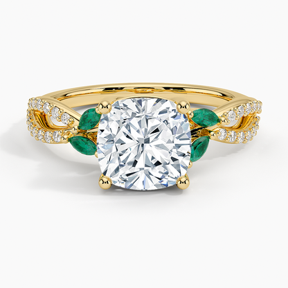 Luxe Willow Lab Emerald and Diamond Ring (1/8 ct. tw.) - Cushion Cut Center Stone