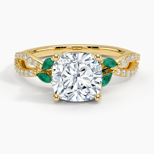 Luxe Willow Lab Emerald and Diamond Ring (1/8 ct. tw.) - Cushion Cut Center Stone