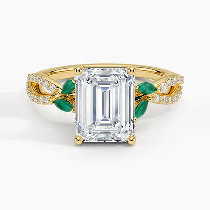 Luxe Willow Lab Emerald and Diamond Ring (1/8 ct. tw.) - Emerald Cut Center Stone