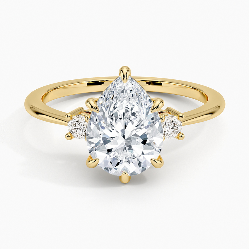 Petite Selene Three Stone Diamond Ring (1/10 ct. tw.) - Pear Center Stone