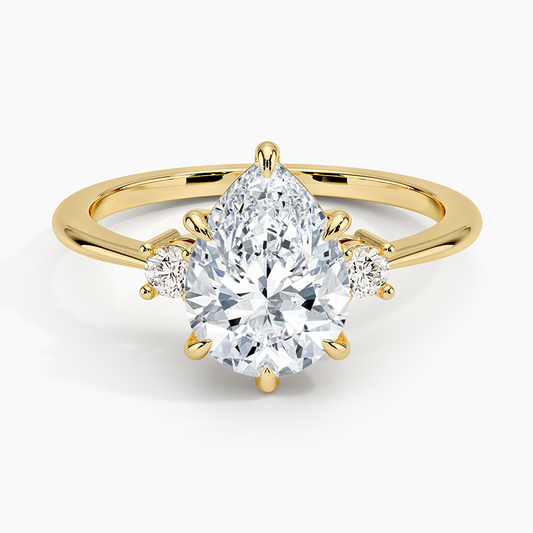 Petite Selene Three Stone Diamond Ring (1/10 ct. tw.) - Pear Center Stone