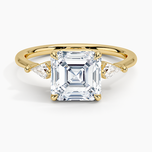 Cometa Three Stone Diamond Ring - Asscher Cut Center Stone