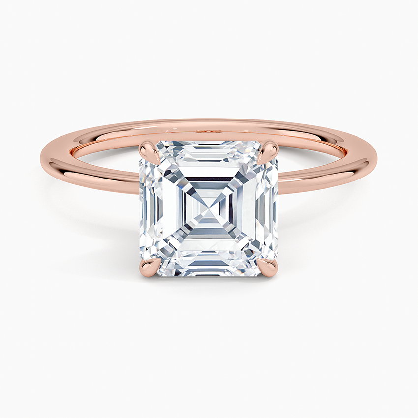 Petite Secret Halo Diamond Ring - Asscher Cut Center Stone