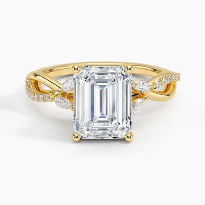 Petite Twisted Willow Diamond Ring - Emerald Cut Center Stone
