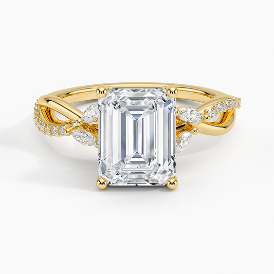 Petite Twisted Willow Diamond Ring - Emerald Cut Center Stone