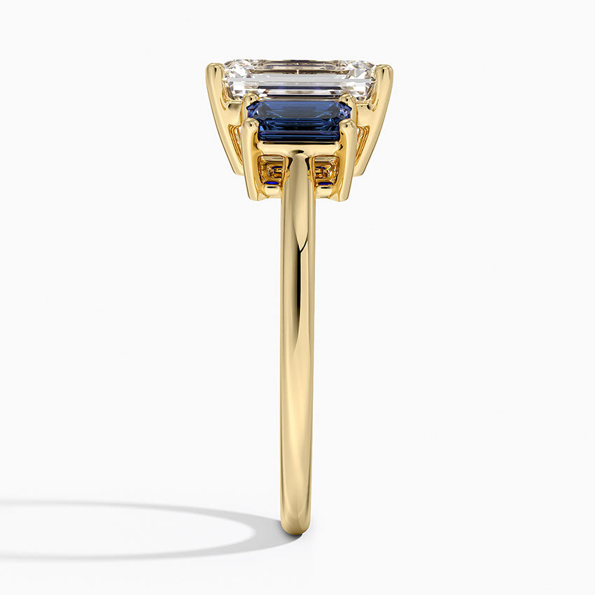 Luxe Rhiannon Three Stone Sapphire Ring - Emerald Cut Center Stone