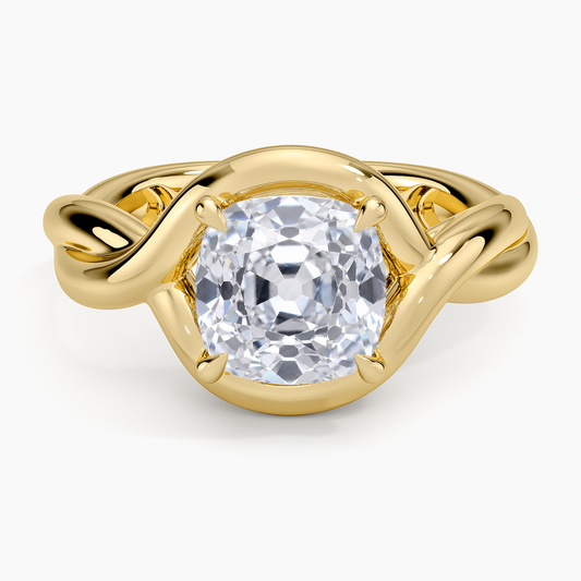Bypass Twist Bezel Solitaire Diamond Ring - Old Mine Cut Center Stone