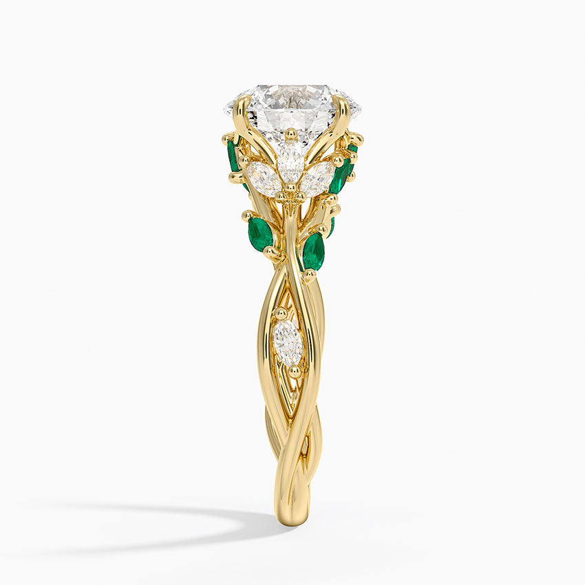 Secret Garden Lab Emerald and Diamond Ring (1/4 ct. tw.) - Round Cut Center Stone