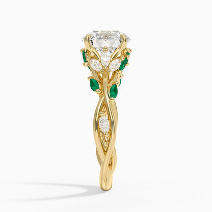 Secret Garden Lab Emerald and Diamond Ring (1/4 ct. tw.) - Round Cut Center Stone