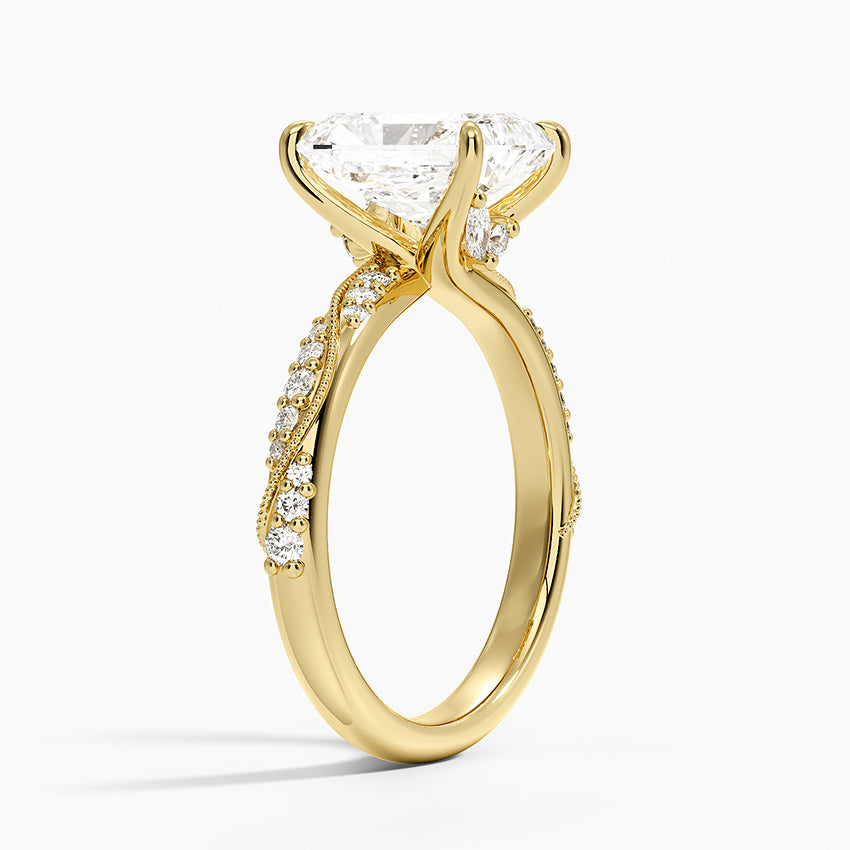 Camellia Hidden Accent 2.5mm Diamond Ring - Radiant Cut Center Stone