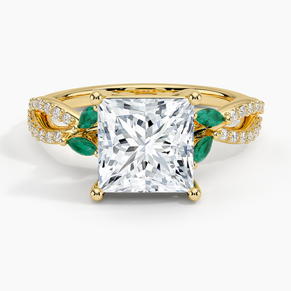Luxe Willow Lab Emerald and Diamond Ring (1/8 ct. tw.) - Princess Cut Center Stone