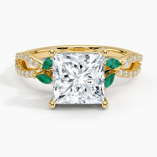 Luxe Willow Lab Emerald and Diamond Ring (1/8 ct. tw.) - Princess Cut Center Stone