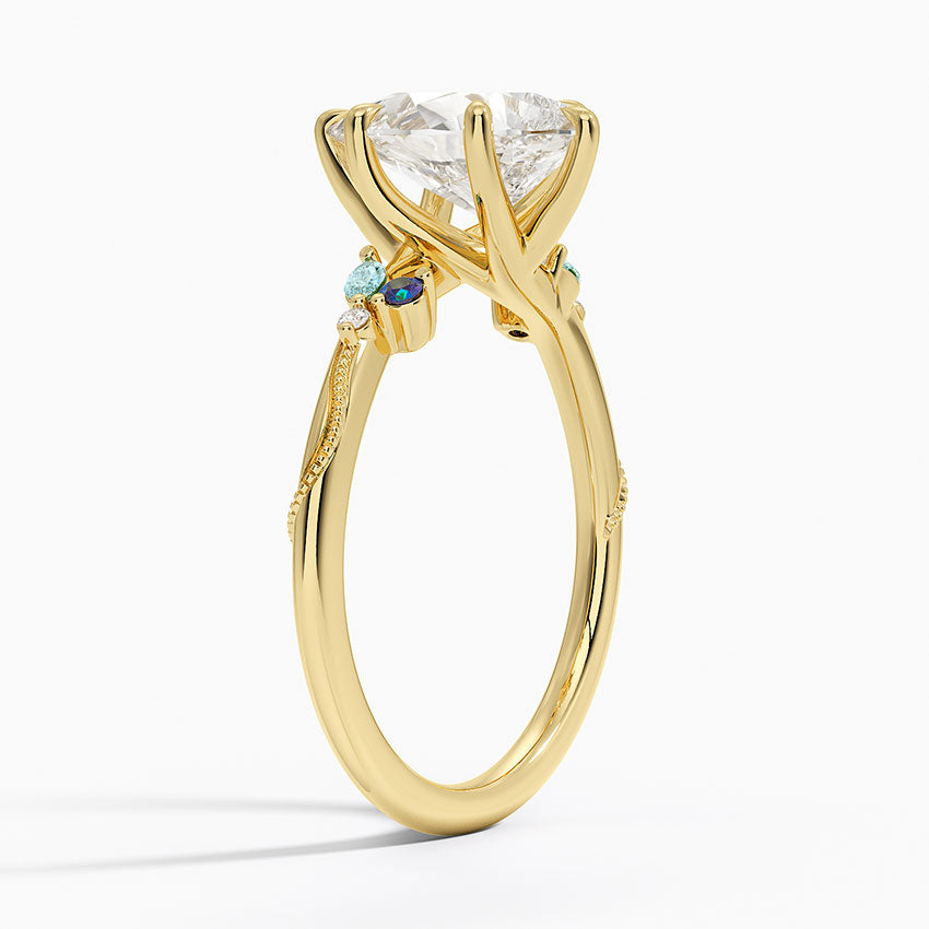 Camellia Indigo Milgrain Ring - Pear Cut Center Stone