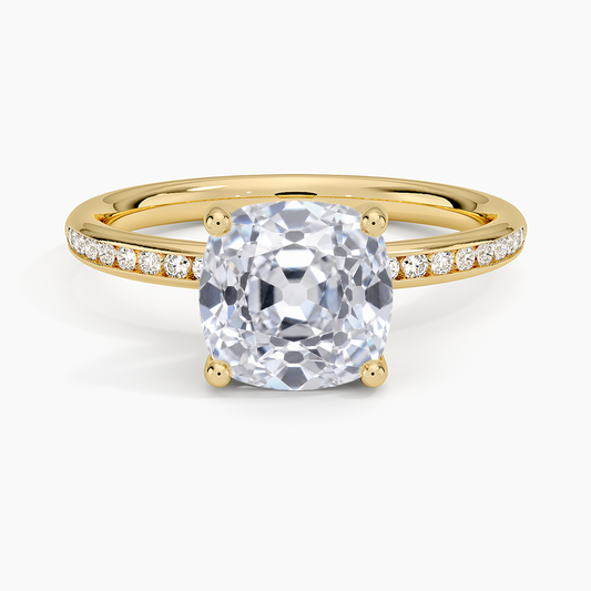 Tabitha Channel Set Diamond Ring - Old Mine Cut Center Stone