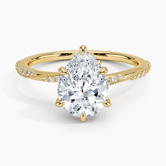Camellia Hidden Accent 1.5mm Diamond Ring - Pear Center Stone
