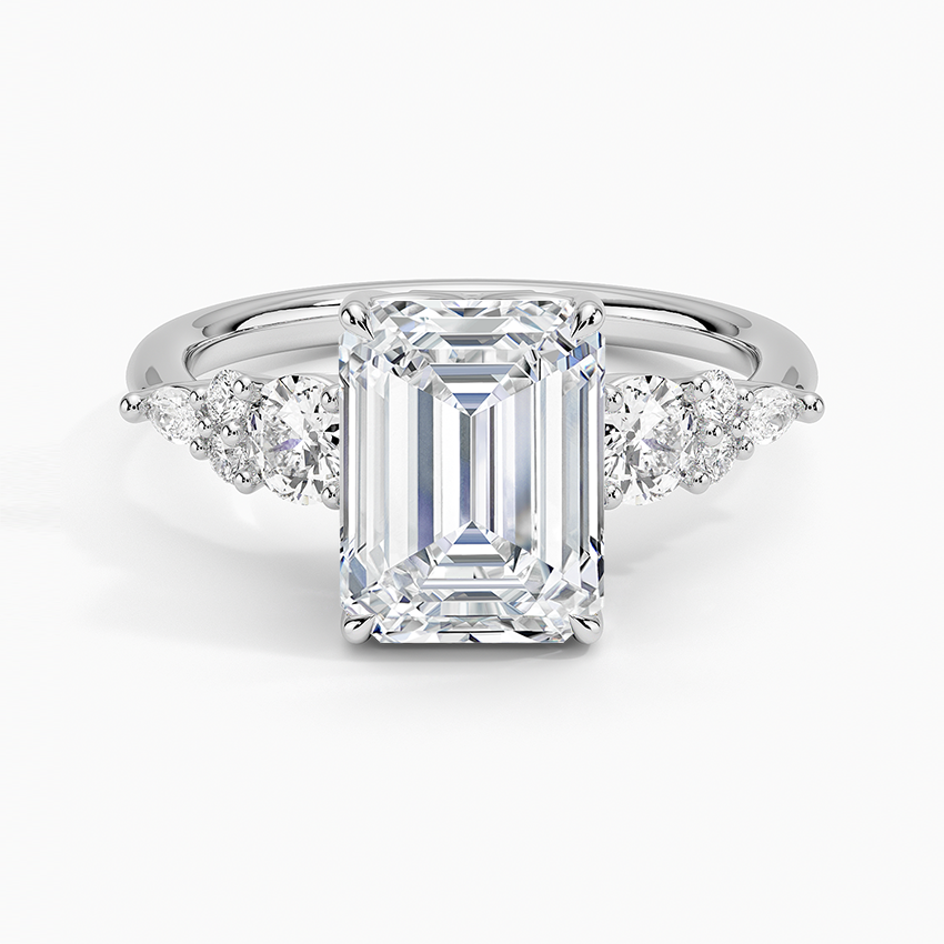 Nadia Three Stone Diamond Ring - Emerald Cut Center Stone
