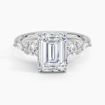 Nadia Three Stone Diamond Ring - Emerald Cut Center Stone