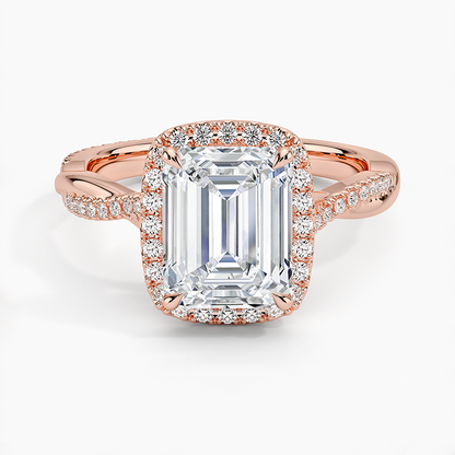 Petite Twisted Vine Halo Diamond Ring (1/4 ct. tw.) - Emerald Cut Center Stone