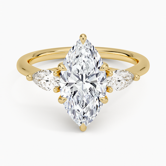 Opera Three Stone Diamond Ring - Marquise Center Stone