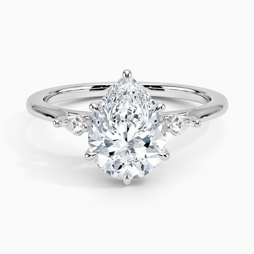 Petite Cometa Perfect Fit Three Stone Diamond Ring - Pear Center Stone