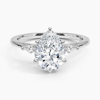 Petite Cometa Perfect Fit Three Stone Diamond Ring - Pear Center Stone