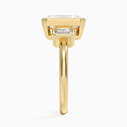 Rhiannon Bezel Three Stone Diamond Ring - Emerald Cut Center Stone