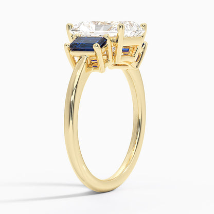 Luxe Rhiannon Three Stone Sapphire Ring - Radiant Cut Center Stone