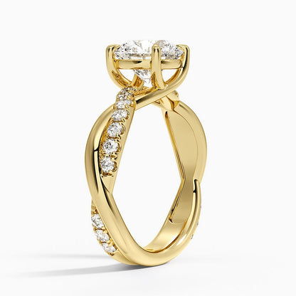 Cascade Twisted Diamond Ring - Round Cut Center Stone
