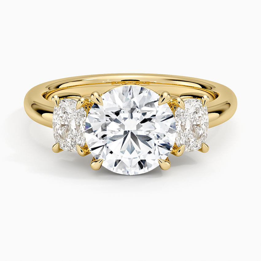 Faye Elongated Cushion Three Stone Diamond Ring - Round Cut Center Stone