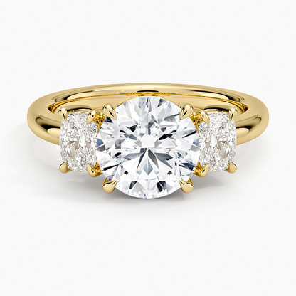 Faye Elongated Cushion Three Stone Diamond Ring - Round Cut Center Stone