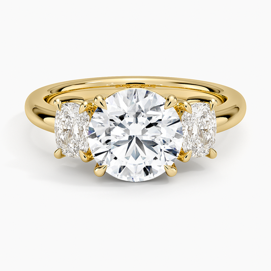 Faye Elongated Cushion Three Stone Diamond Ring - Round Cut Center Stone