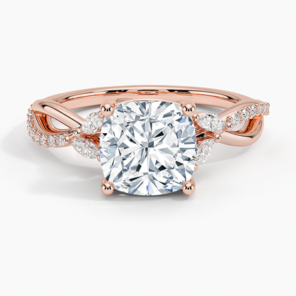 Petite Twisted Willow Diamond Ring - Cushion Cut Center Stone