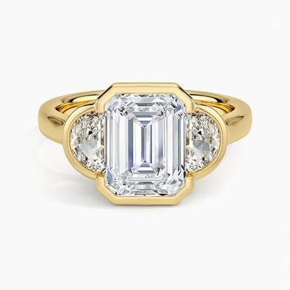 Half Moon Three Stone Bezel Diamond Ring (1/2 ct. tw.) - Emerald Cut Center Stone