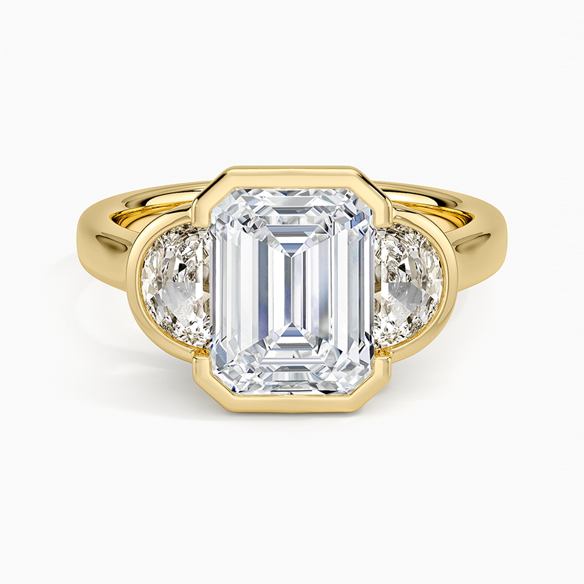 Half Moon Three Stone Bezel Diamond Ring (1/2 ct. tw.) - Emerald Cut Center Stone