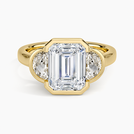 Half Moon Three Stone Bezel Diamond Ring (1/2 ct. tw.) - Emerald Cut Center Stone