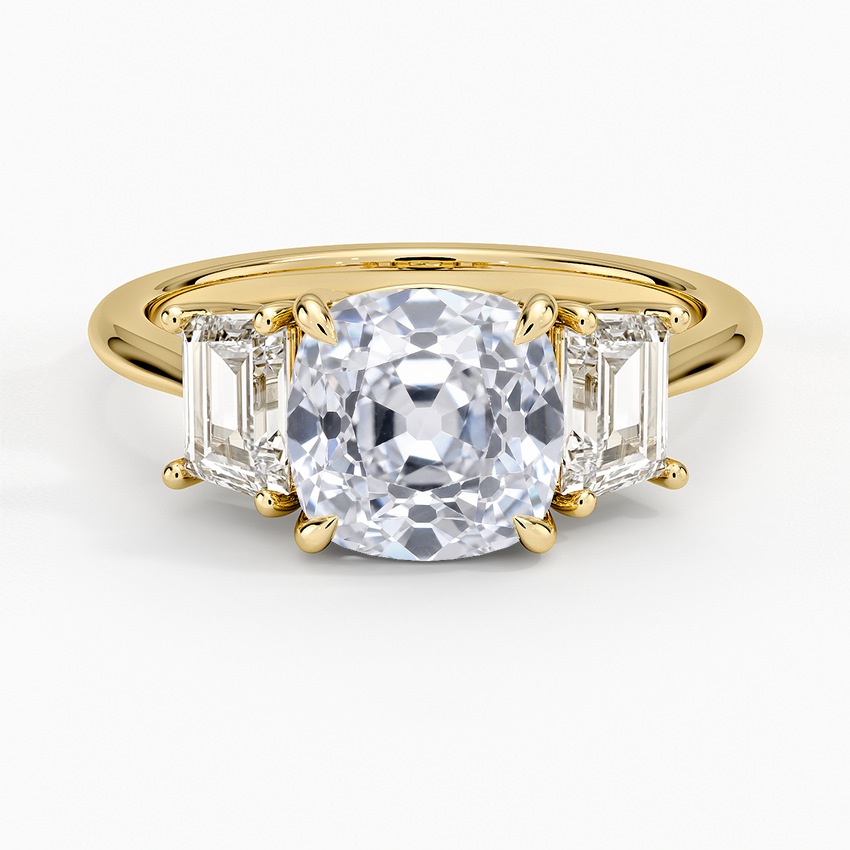 Luxe Embrace Three Stone Trapezoid Diamond Ring - Old Mine Cut Center Stone