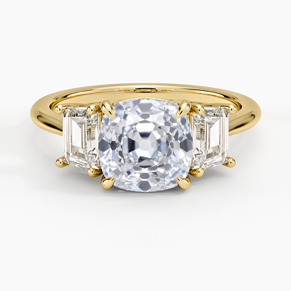 Luxe Embrace Three Stone Trapezoid Diamond Ring - Old Mine Cut Center Stone