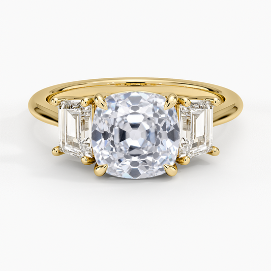 Luxe Embrace Three Stone Trapezoid Diamond Ring - Old Mine Cut Center Stone