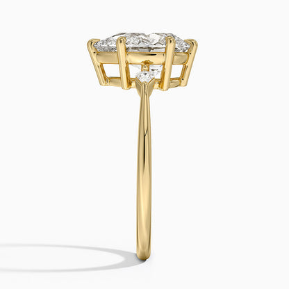 Petite Cometa Three Stone Diamond Ring - Pear Center Stone