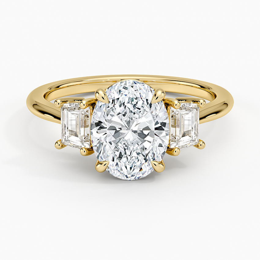 Embrace Three Stone Trapezoid Diamond Ring - Oval Cut Center Stone